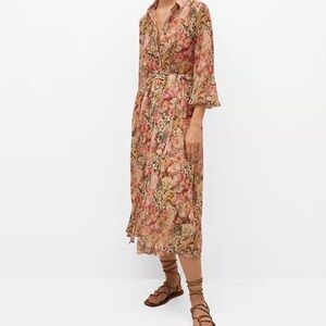 Mango Red and Tan Bell Sleeve Sundress